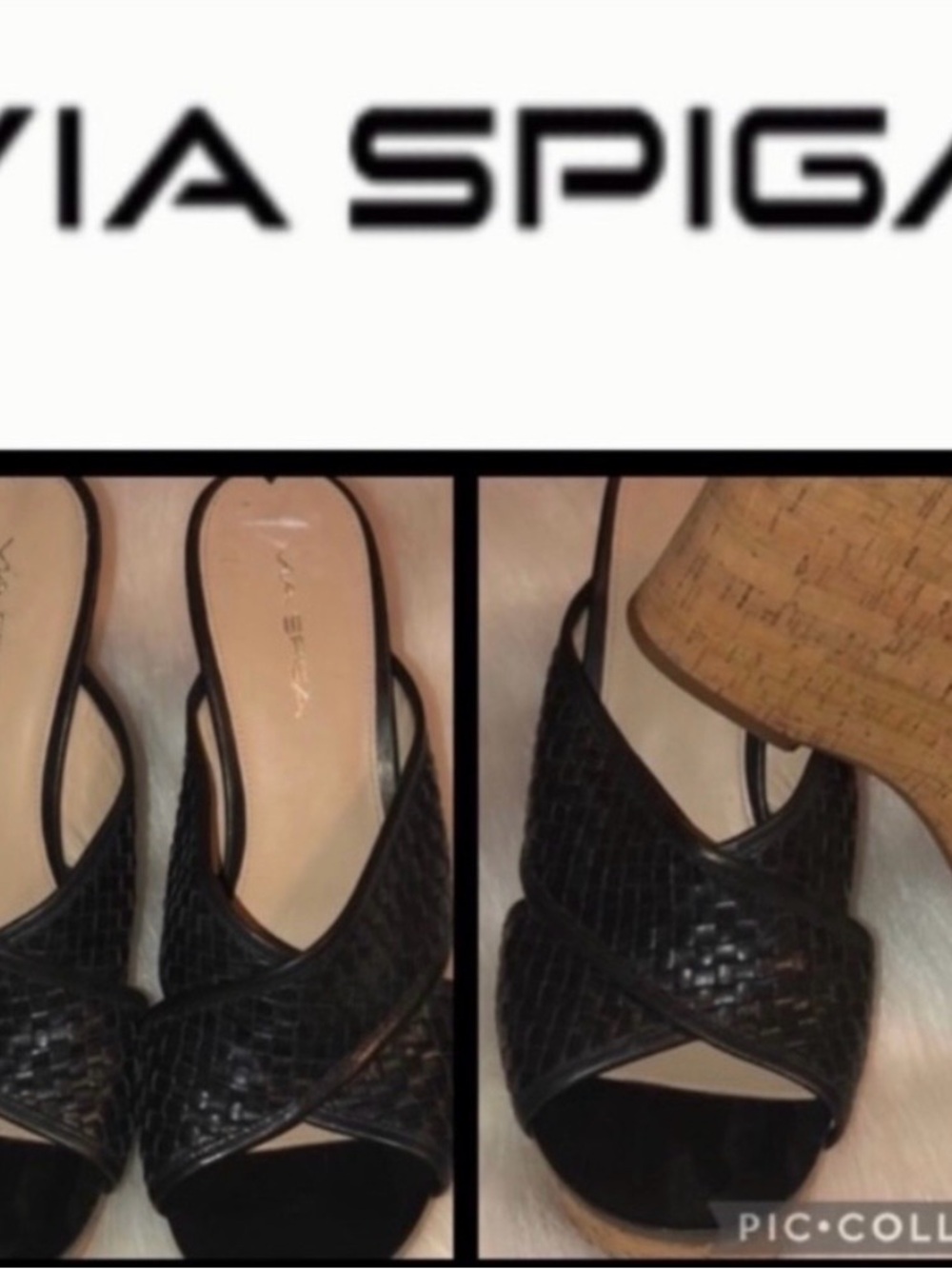 Via Spiga Black Woven Cork Wedge Sandals